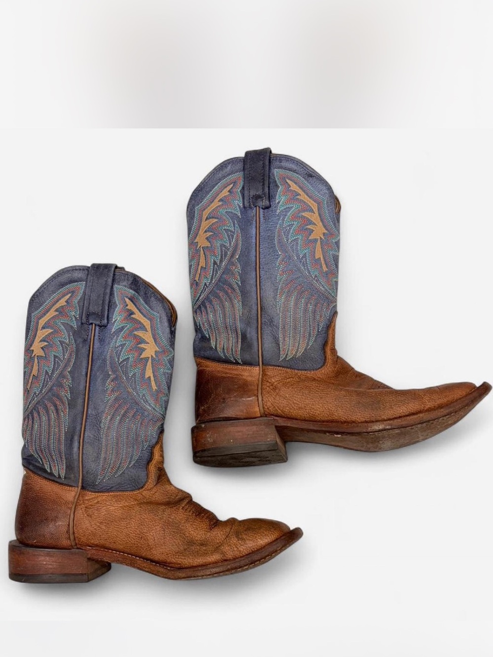 Tiny Lama Two-Tone Leather Western Cowboy Boots - Brown & Blue Made in USA